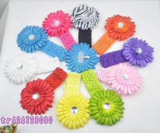 New Baby Toddler Crochet Headband Daisy Flower Hair Bow Clips 10 Colors K012