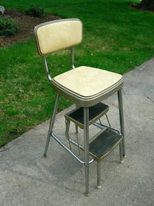 Kitchen Step Stool Chair 50's Chrome Retro Glitter Yellow Tan Tree Branch Vinyl