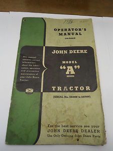 Antique Vintage John Deere Tractor Owner's Manual Model A Farm Equipment Parts