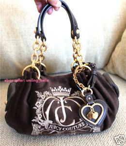 Juicy Couture Brown Velour Heart Charms Baby Fluffy Bag