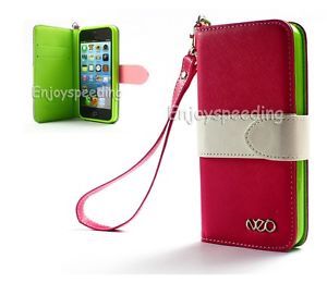 Neo PU Wallet Credit Card Holder Case Cover for iPhone 5 5g Hot Pink Color