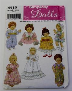 Simplicity 5419 Doll Clothes Sewing Pattern Romper Nightgown 3 Sizes Uncut