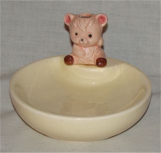 Vtg Ceramic Infant Baby Toddler Child Warming Dish Bowl Teddy Bear Stopper Cute