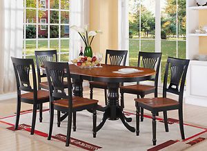 7pc Oval Dining Room Set Table with 18" Leaf 6 Wood Seat Chairs 42"X78"