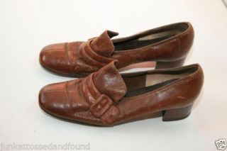 Vtg 50s 60s Retro Womens Chocolate Brown Leather Shoe Heel Pump 7 N 37 5 A347