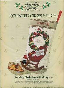 "Rocking Chair Santa" Sleeping Cat Wreath Christmas Stocking Cross Stitch Kit