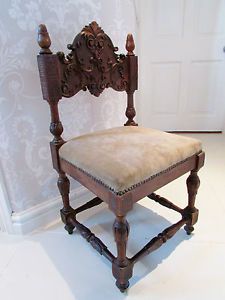 Fine Quality French Antique Carved Hall Bedroom Chair Napoleon III c1870 Gothic