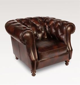42" w Classic Chesterfield Chair Vintage Brown Soft Leather Hardwood Frame