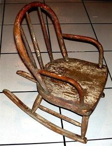 Antique Child's Children's Wood Oak Rocking Chair Very Rustic Primitive
