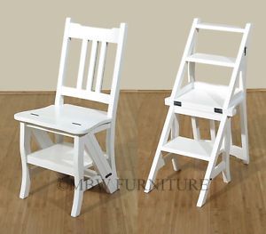 Solid Mahogany White Convertible Ladder Chair Step Stool A113BW