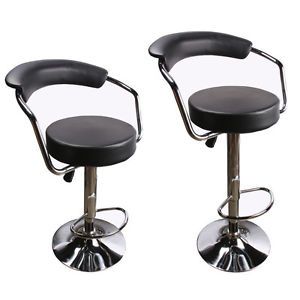 Set of 2 Black Bar Stools Leather Modern Hydraulic Swivel Dinning Chair Barstool