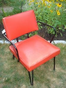 Vintage Art Deco Chair Red Vinyl Black Crome Arms Legs