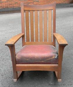 Antique c1900 Stickley Mission Oak Rocker Rocking Chair Solid Quarter Sawn Grain