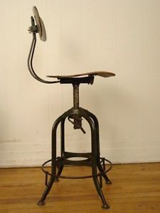 Vintage 1930s 40s Industrial Drafting Stool Chair Uhl Toledo Metal All Original