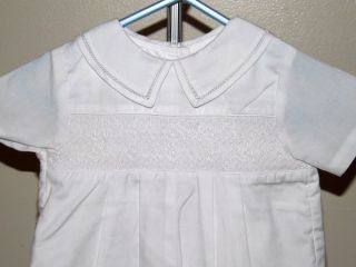 Petit Ami Romper 6 Month Boys Smocked Embroidered White