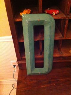 Vintage Architectural Salvage Art Deco Metal Sign Marquee Letter D Green 14"