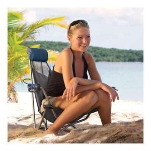 Kelsyus Mesh Folding Backpack Beach Chair w Headrest Blue Gray 80403