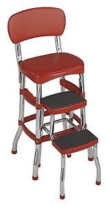 New Counter Step Stool Chair Kitchen Bar Chrome Finish Red Vintage Retro Style