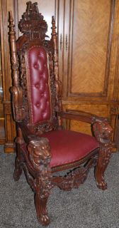 6' Carved Mahogany Lion Head Gothic Throne Chair King