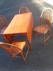 Antique Maple Drop Leaf Swing Leg Dining Table Chairs Set Vintage or Mahogany