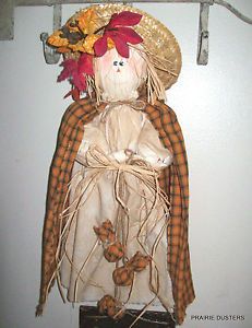 Autumn Fall Tea Dyed Primitive Lady Scarecrow Halloween Thanksgiving FolkArt