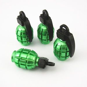 4 Pcs Green Grenade Modified Tyre Tire Metal Valves Stems Caps Air Dust Covers