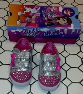 Toddler Girls Skechers Twinkle Toes Shoes Size 8 Pink Silver Light Up