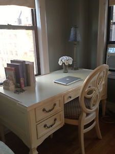 Beautiful Antique White Office Desk with Matching Chair by Stanley Furniture