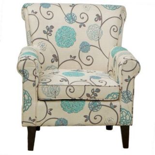 Elegant Traditional Floral Print Design Linen Upholstered Club Arm Accent Chair