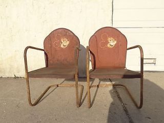 2 Vintage Metal Disney Mickey Mouse Outdoor Patio Porch Childs Chairs Industrial
