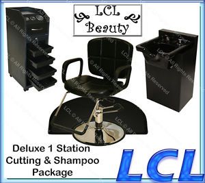 Reclining Barber Chair Mat Shampoo Bowl Cabinet Styling Station Salon Equipment