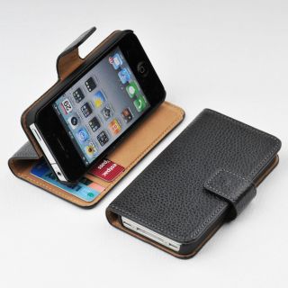 iPhone 4 4S Genuine Leather Wallet Card Holder Pouch Stand Filp Case Cover Obka