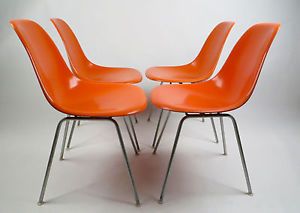 Herman Miller Eames Fiberglass Side Chairs Bright Orange Nice