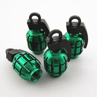 4 Pcs Green Grenade Modified Tyre Tire Metal Valves Stems Caps Air Dust Covers