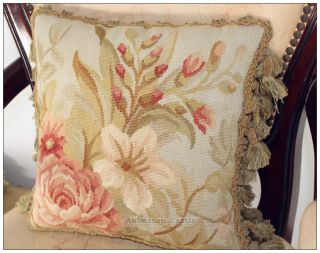 Free SHIP Blue Aubusson Pillow Pink Rose Decorative Bed Chair Sofa Cushion 12"