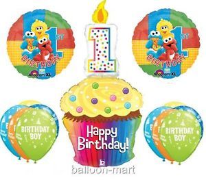 1st Baby Sesame Street Balloons First Birthday Party Supplies Cupcake Candle XL