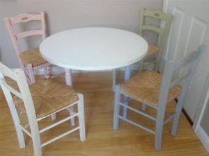 Pottery Barn Kids Pbk Distressed Round Table 4 Wicker Chairs Pastel Colors