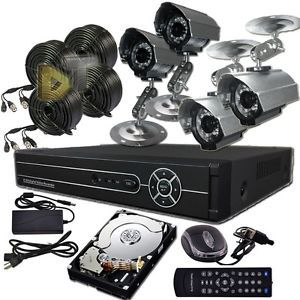 4CH 4 Channels Home Video Surveillance CCTV DVR Security System 4 Outdoor Camera