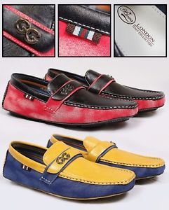 New Mens Two Tone Leather Look Driving Shoes Italian Design Loafers Mocassins