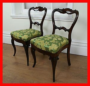 Pair 2 Two Antique Victorian Rosewood Stand Hall Dining Side Open Office Chairs