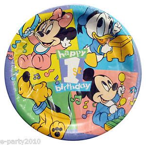 8 Mickey Minnie Mouse Happy 1st Birthday Small Plates Disney Party Supplies