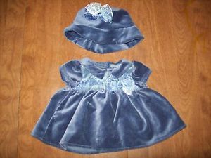 American Girl Bitty Baby Twin Winter Fun Blue Velvet Dress Lot EUC