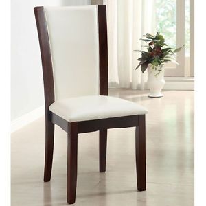 Manhattan Dark Cherry Finish Ivory White Leatherette Padded Dining Chairs Set O