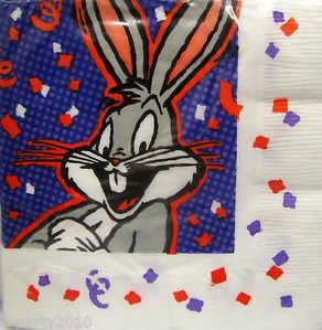 16 Looney Tunes Bugs Bunny Small Napkins Vtg Birthday Party Supplies Cake