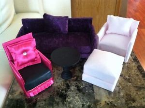 OOAK Barbie Monster High Furniture Lot Purple Sofa Couch Pink Chairs and Table
