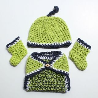 Newborn Baby Green Blue Boy Crochet Knit Diaper Cover Hat Set Photo Prop Reborn