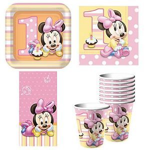 Minnie Mouse 1st Birthday Party Supplies 24 Plates Cups Napkins Tablecover Set