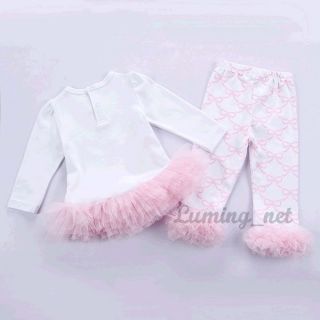 New girls baby toddler kid's Clothes Long Sleeve Lace Tops Pants Set Necklace