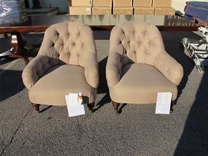Pair Herring Bone Fabric Tufted Club Chairs from Ralph Lauren Brand New