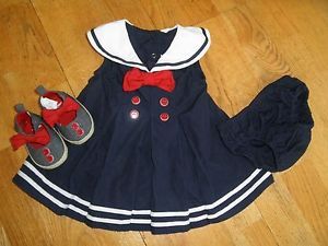 Gymboree Sailor Baby Girl Sz 3 6 M Set Outfit Dress Shoes Nautical